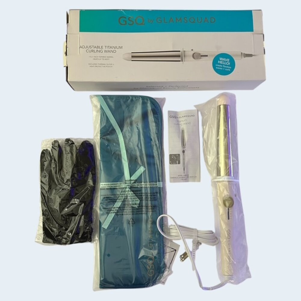 New in Box GSQ by Glamsquad Adjustable Titanium Curling Wand 1 1/4" - 1"
